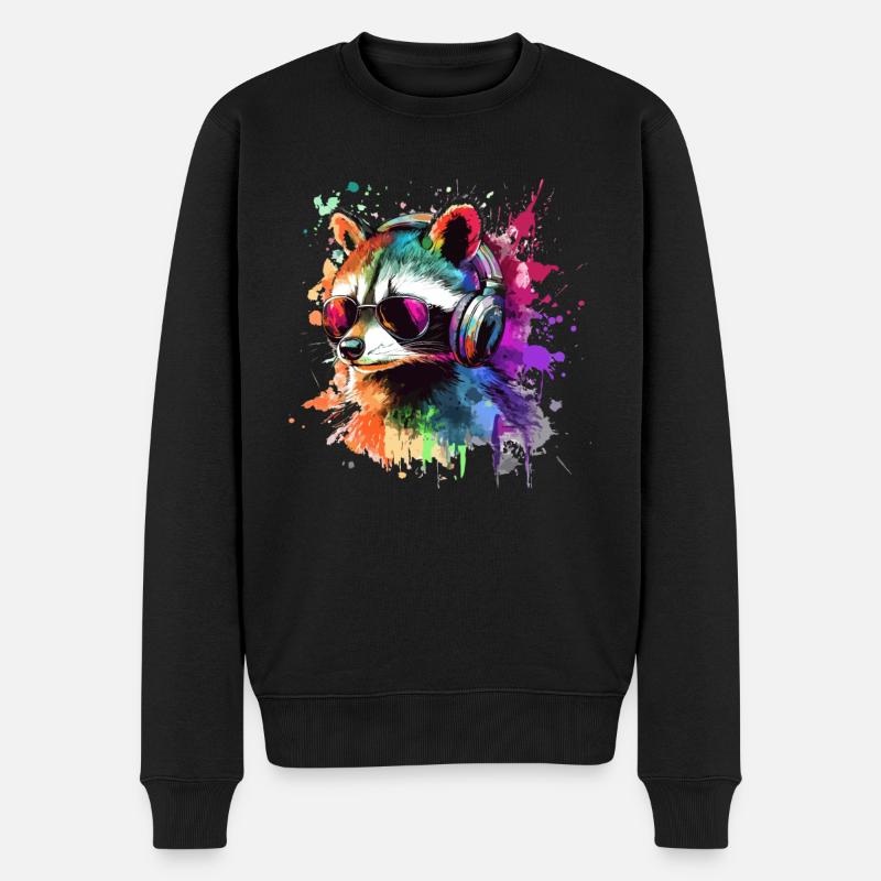 Bunter Zocker Waschbär mit Headset - Männer Premium Bio Pullover - Schwarz