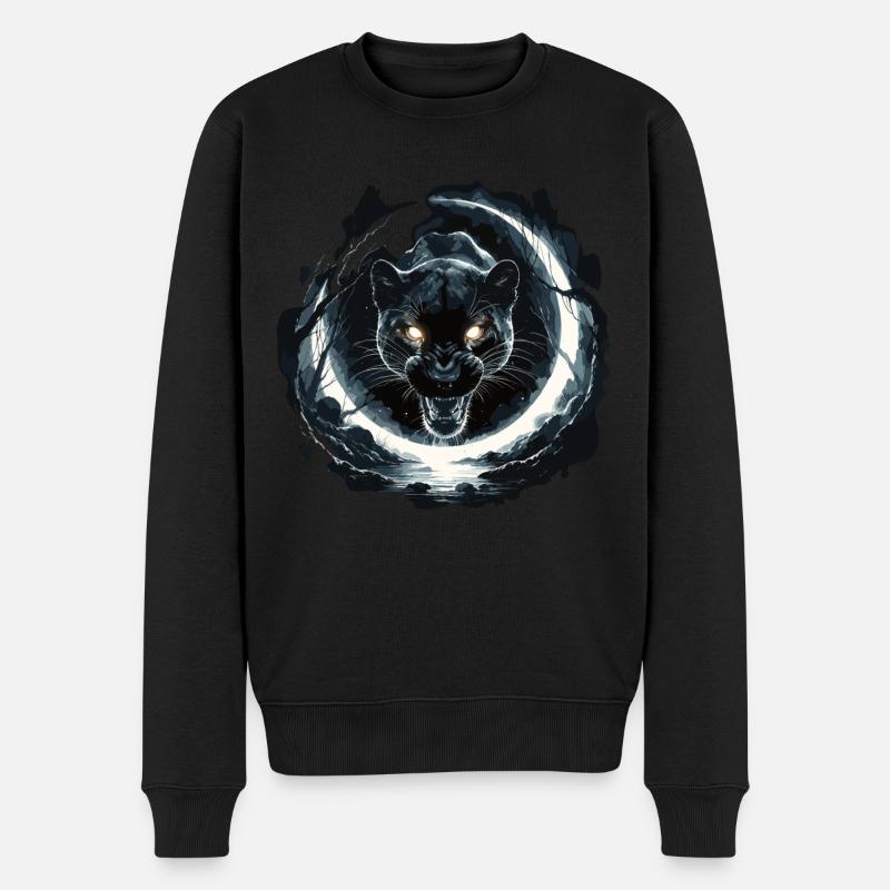 Mystischer Panther und Vollmond - Männer Premium Bio Pullover - Schwarz