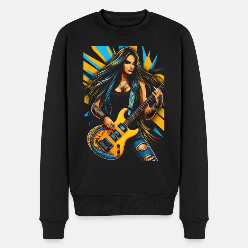 Wilde Gitarrendiva mit E-Gitarre - Männer Premium Bio Pullover - Schwarz