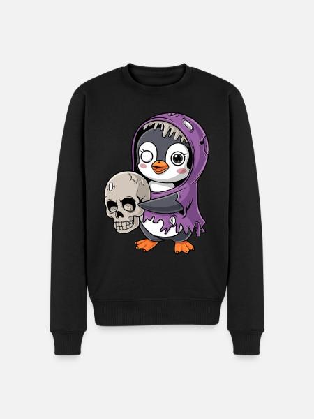 Penguin Zombie Halloween with Skull - Men's Premium Organic Jumper - black