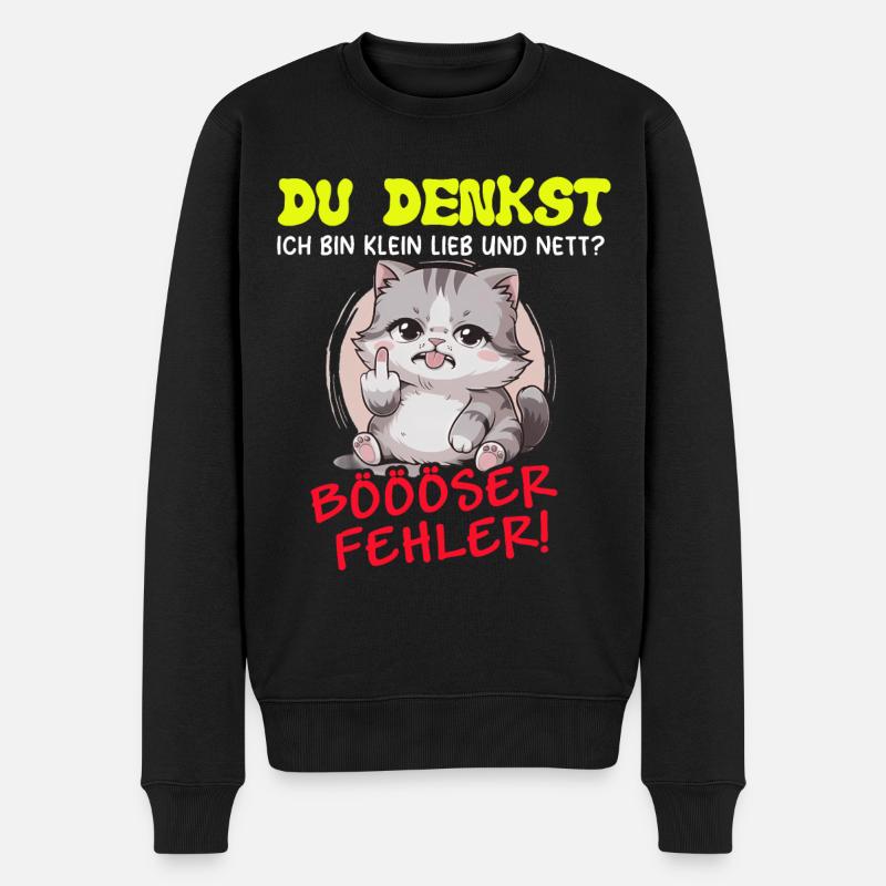 Katze Tshirt Kinder Frauen Witzig Klein Sarkasmus - Männer Premium Bio Pullover - Schwarz