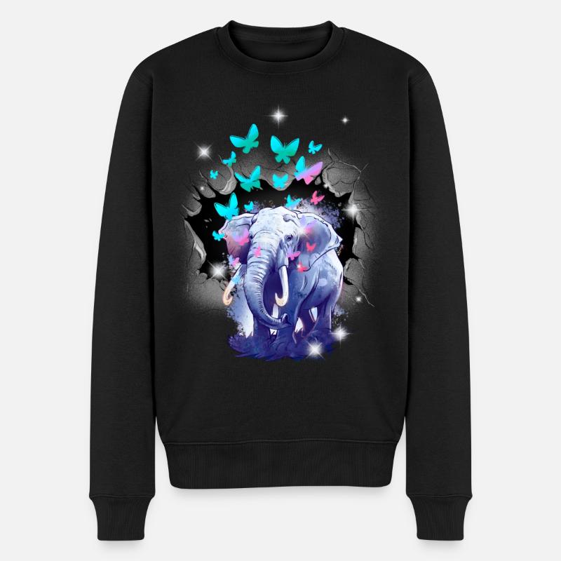 Elefant Elefanten Schmetterlinge Insekten Kinder - Männer Premium Bio Pullover - Schwarz