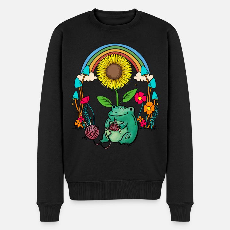 Garten Frosch Frösche Regenbogen Kröte Stricken - Männer Premium Bio Pullover - Schwarz
