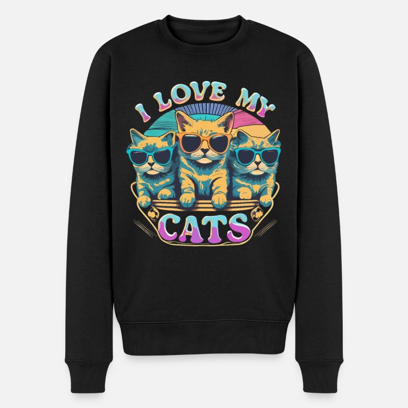 I love My Cats Katzen mit Sonnenbrille - Männer Premium Bio Pullover - Schwarz