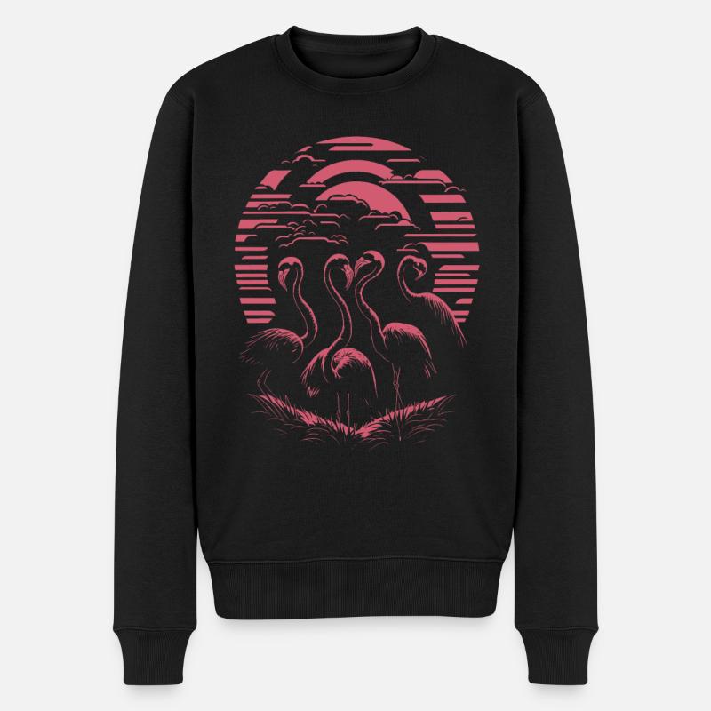 Elegante Flamingos Sonnenuntergang - Männer Premium Bio Pullover - Schwarz