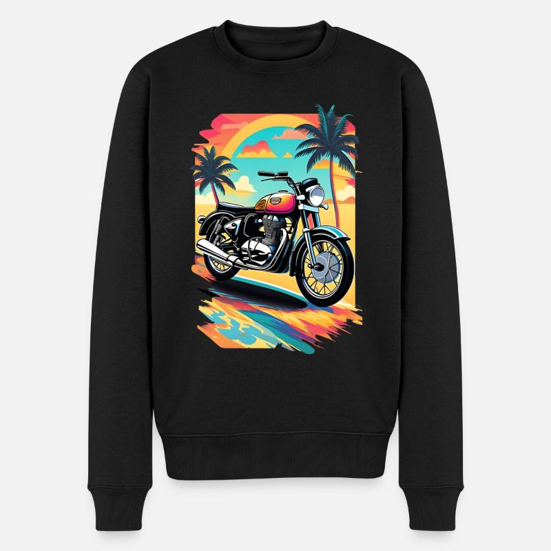 Moto rétro sur une plage tropicale - Pull Premium bio Homme - noir