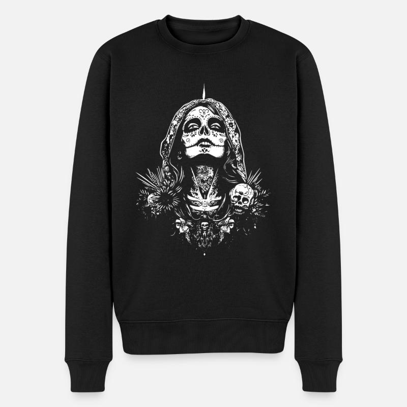 La Catrina mit Schädeln und Blumen Kunstwerk - Männer Premium Bio Pullover - Schwarz