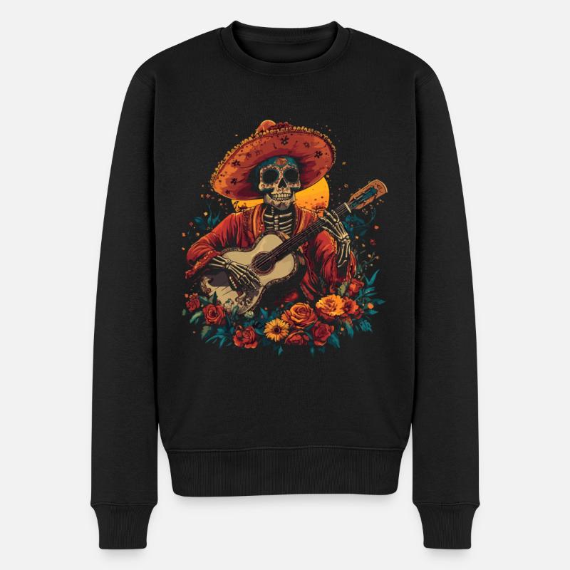 Guitariste squelette avec sombrero - Pull Premium bio Homme - noir