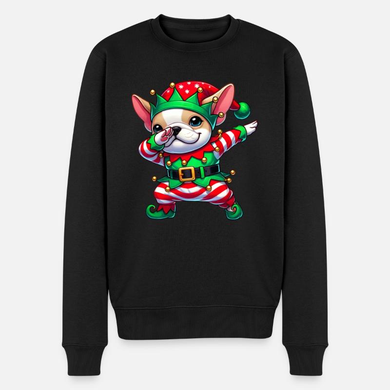 Noël Bouledogue Français Elfe Drôle - Pull Premium bio Homme - noir