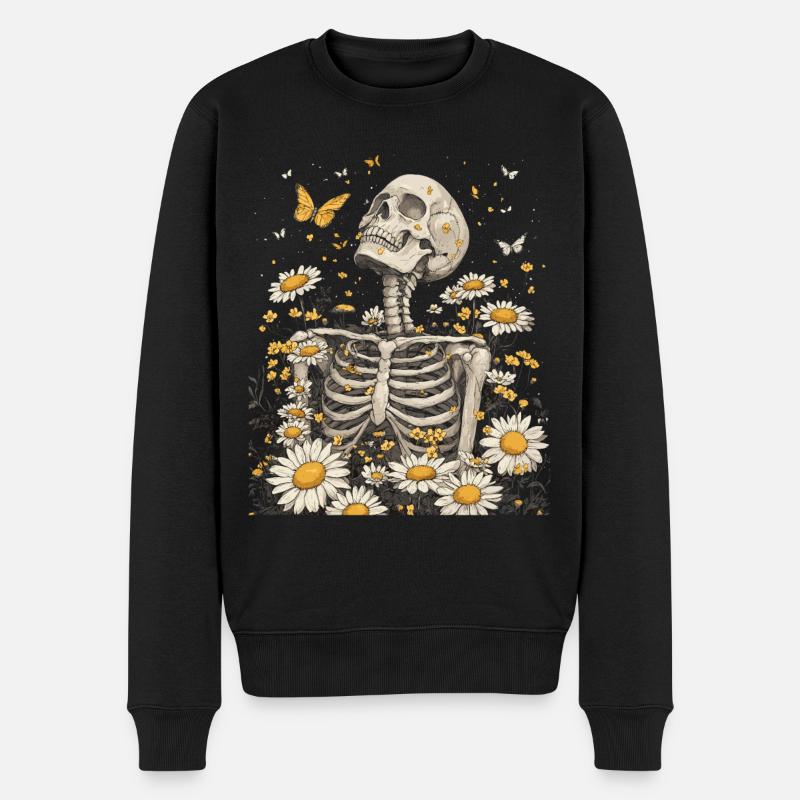 Skelett Blumen - Männer Premium Bio Pullover - Schwarz