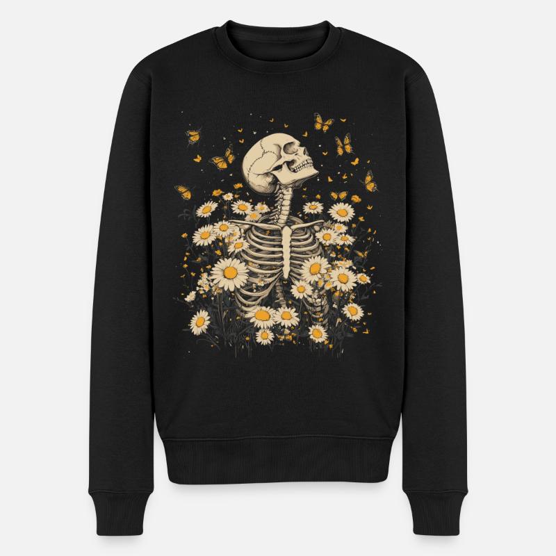 Skelett Blumen - Männer Premium Bio Pullover - Schwarz