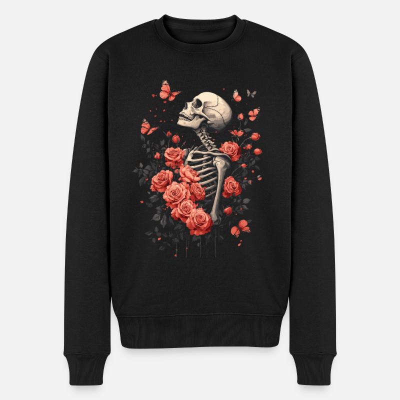 Skelett Blumen - Männer Premium Bio Pullover - Schwarz