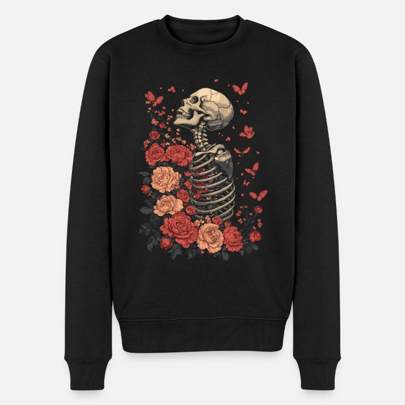 Skelett Blumen - Männer Premium Bio Pullover - Schwarz