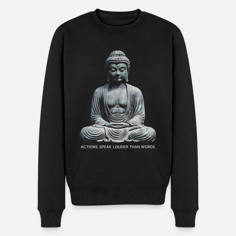 Buddha-Zitat Taten sagen mehr als Worte - Männer Premium Bio Pullover - Schwarz