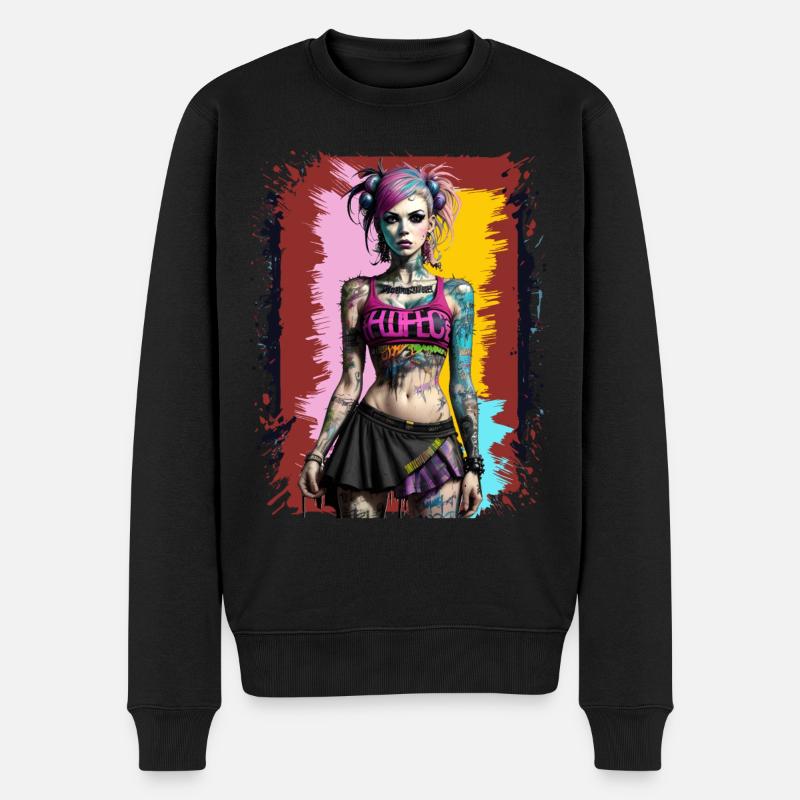 Hübsches Punk-Mädchen - Männer Premium Bio Pullover - Schwarz