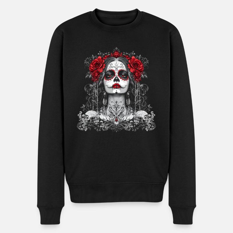 Gotische Catrina mit Rosen für Dia de los Muertos - Männer Premium Bio Pullover - Schwarz