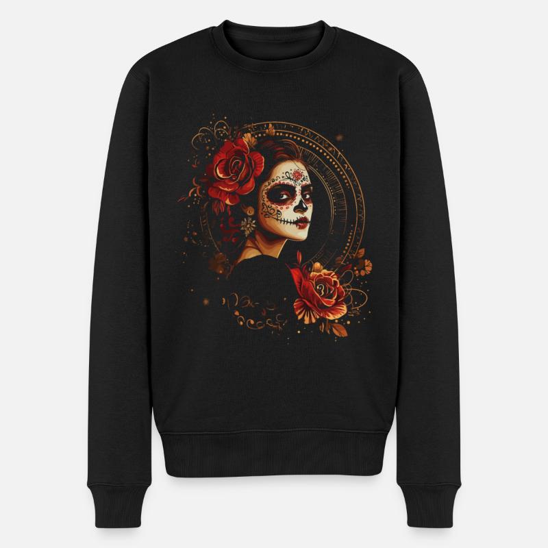 Catrina vintage avec des roses pour Dia de los Muertos - Pull Premium bio Homme - noir