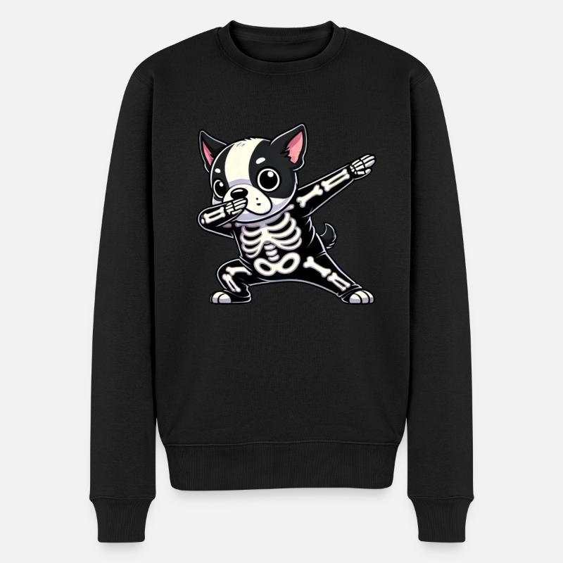 Boston Terrier Halloween Squelette Mignon - Pull Premium bio Homme - noir