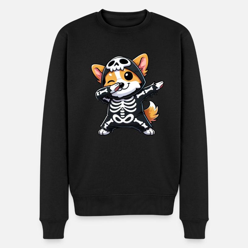 Corgi Halloween Skelett Niedlicher Welsh Corgi - Männer Premium Bio Pullover - Schwarz