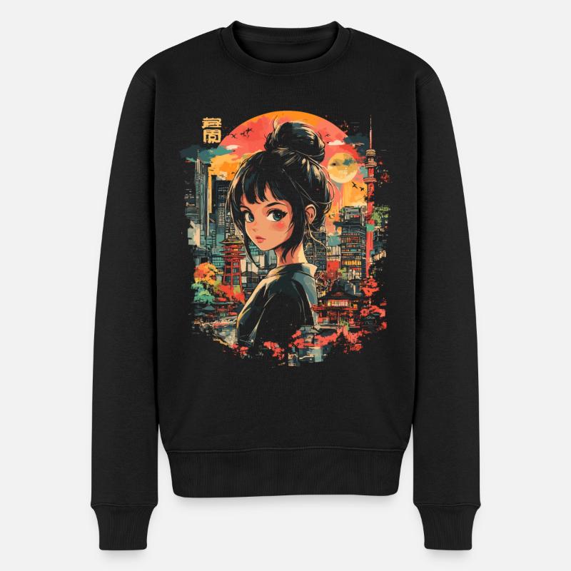Anime Mädchen Japan - Männer Premium Bio Pullover - Schwarz