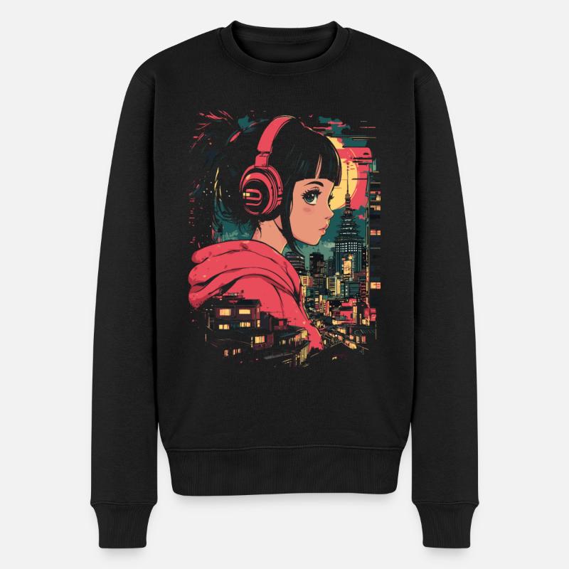 Anime Mädchen Japan - Männer Premium Bio Pullover - Schwarz