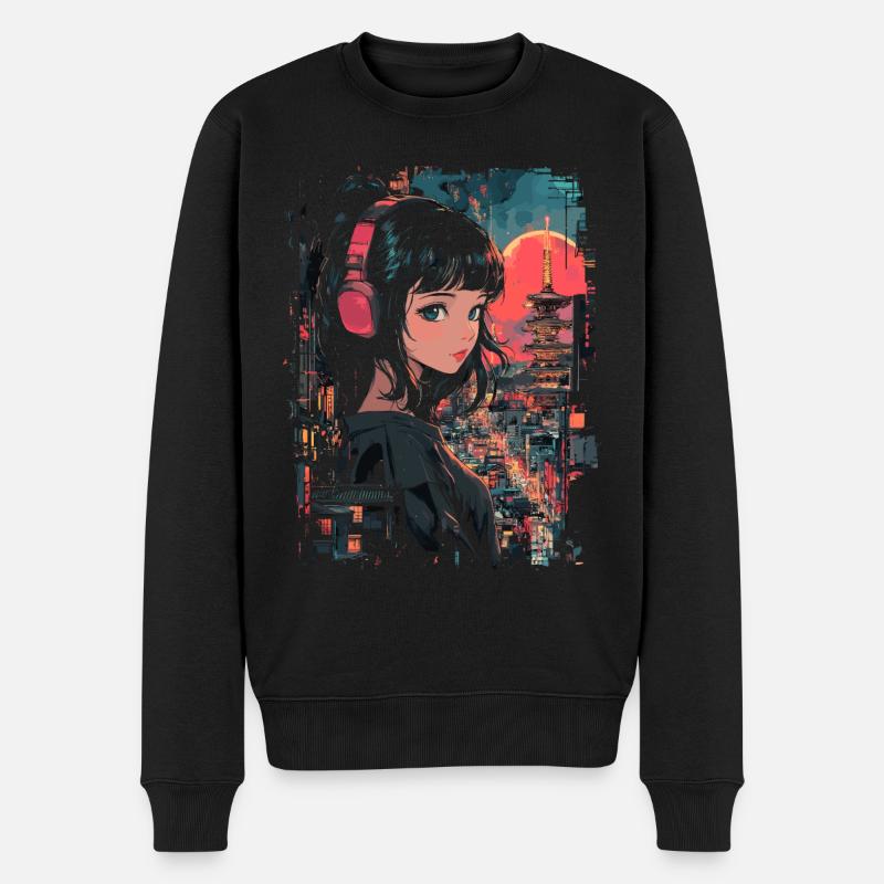 Anime Mädchen Japan - Männer Premium Bio Pullover - Schwarz