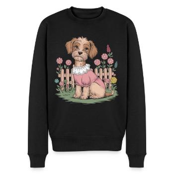 Cottagecore Hund im Blümchenkleid - Männer Premium Bio Pullover - Schwarz - Vorne - Nico (187cm)