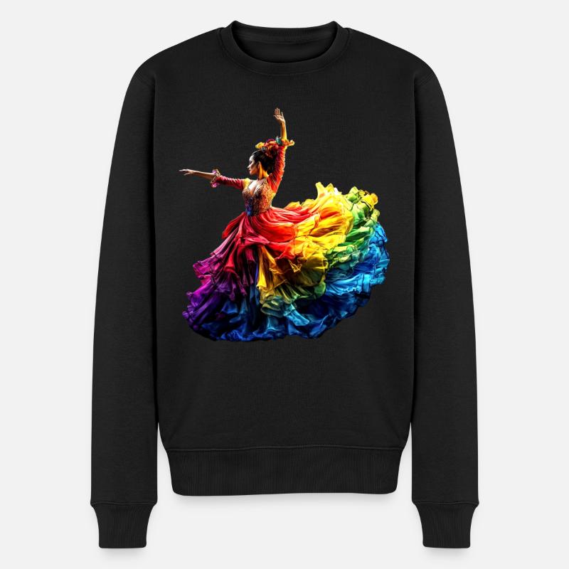 Flamenco Tänzerin Regenbogen Buntes Kleid Tanzen - Männer Premium Bio Pullover - Schwarz