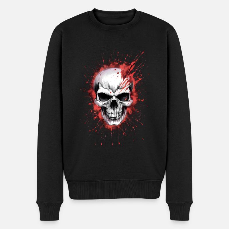 Unheimlicher Schädel mit Blut - Männer Premium Bio Pullover - Schwarz