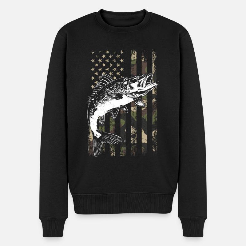 Walleye camo American flag - Männer Premium Bio Pullover - Schwarz