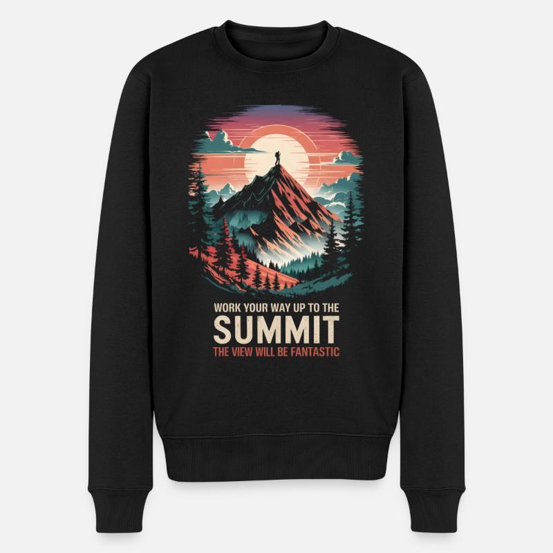 Arbeiten Sie sich bis zum Gipfel hoch, die Aussicht wird - Männer Premium Bio Pullover - Schwarz