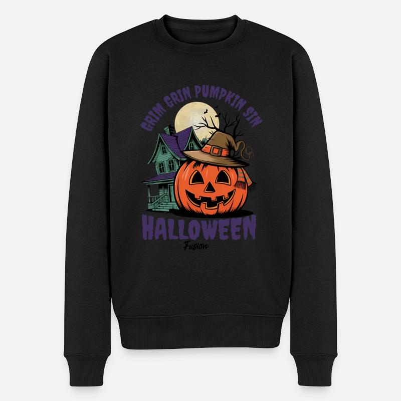 Grinsender Kürbis Halloween Outfit Damen - Männer Premium Bio Pullover - Schwarz