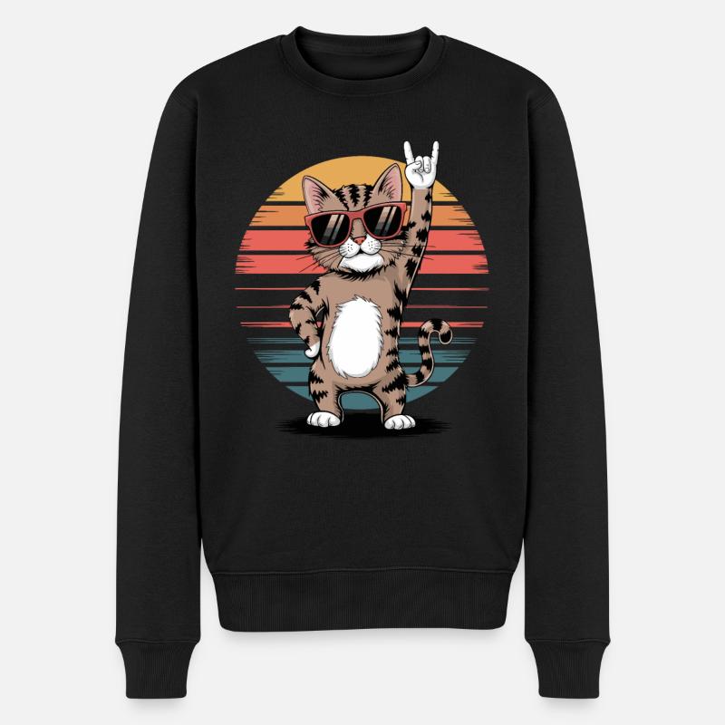 Coole Katze Mit Sonnenbrille Rockt Den Retro Look - Männer Premium Bio Pullover - Schwarz