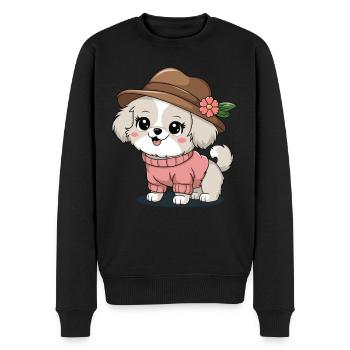 Süßer Hund Mit Hut Und Pullover - Männer Premium Bio Pullover - Schwarz - Vorne - Nico (187cm)
