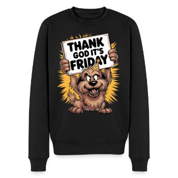 Gott sei Dank ist Freitag - Lustiges Happy Dog Design - Männer Premium Bio Pullover - Schwarz - Vorne - Nico (187cm)