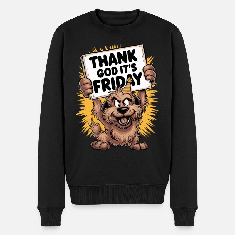 Dieu merci, c’est vendredi - Fun Happy Dog Design - Pull Premium bio Homme - noir