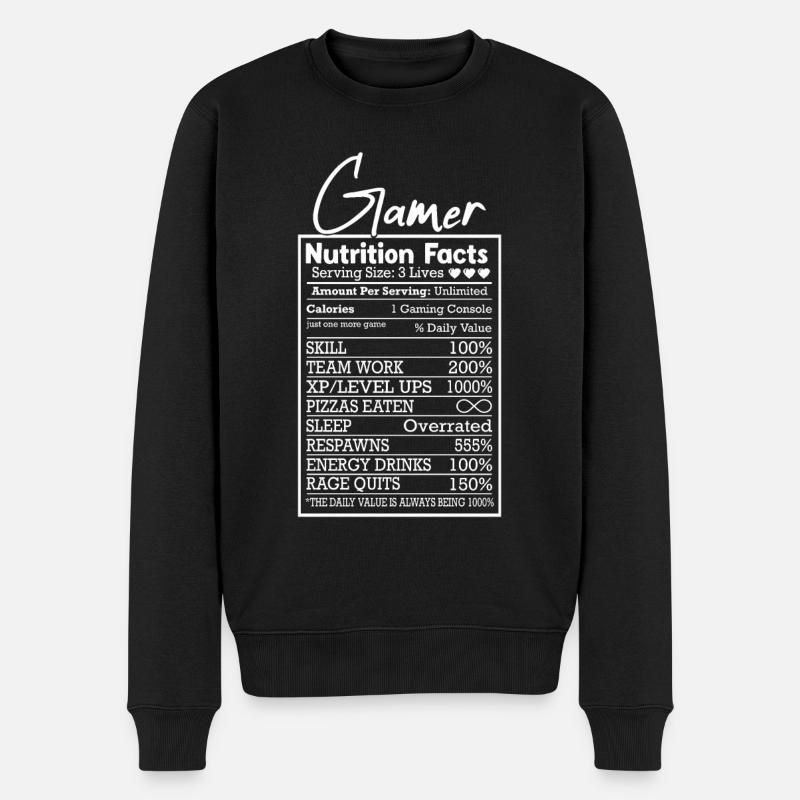 Gamer Nährwerte – Lustiges Design für Zocker - Männer Premium Bio Pullover - Schwarz