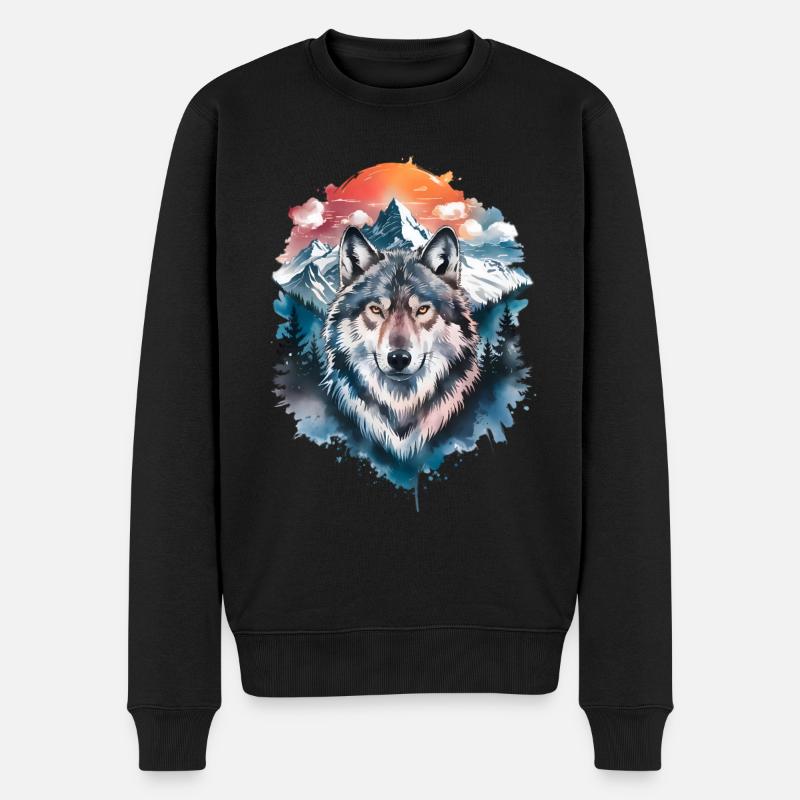 loup aquarelle art loups oeuvre loup - Pull Premium bio Homme - noir