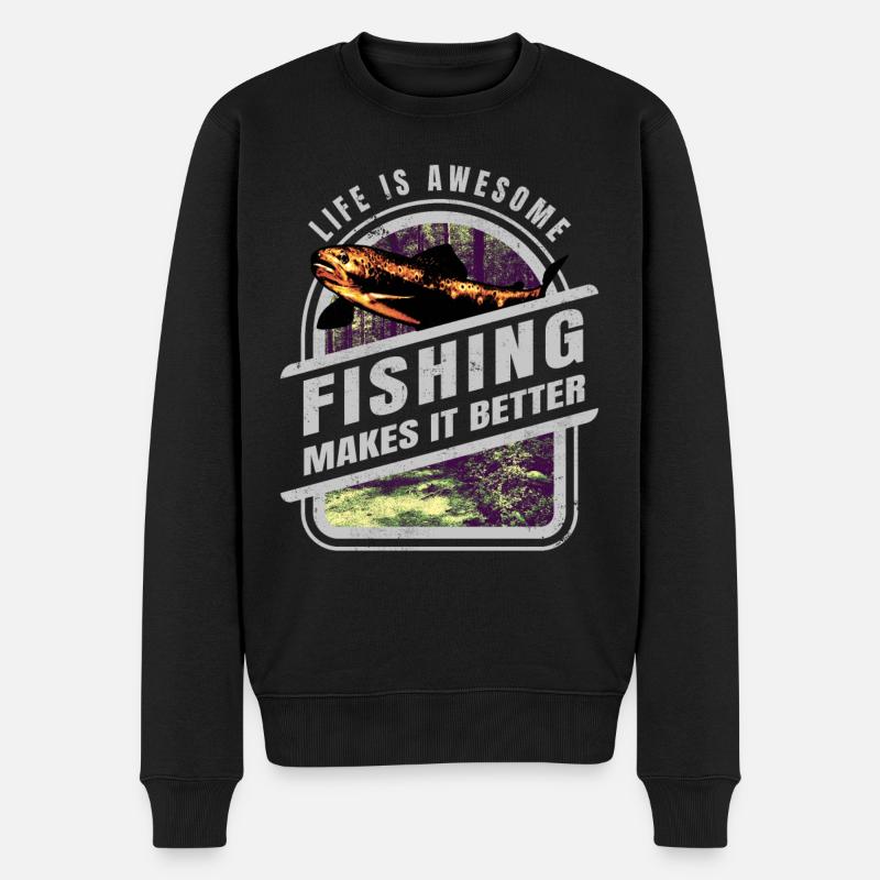 Life awesome, fishing makes it better - Angler Spr - Männer Premium Bio Pullover - Schwarz
