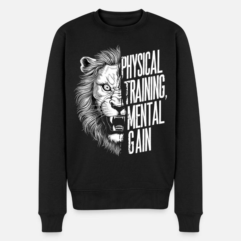 Körperliches Training Mentaler Gewinn Motivierender Löwe - Männer Premium Bio Pullover - Schwarz