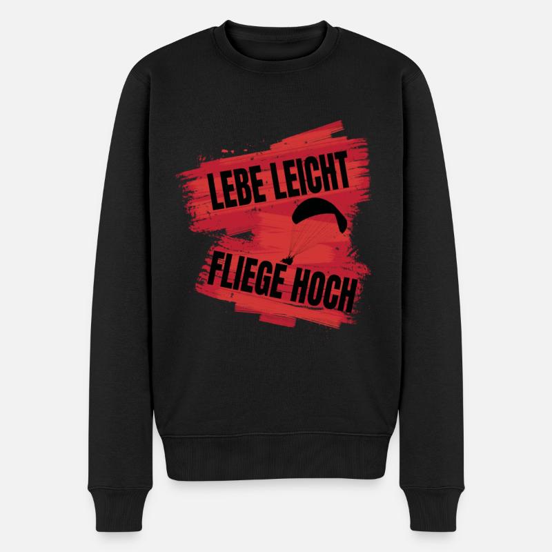 Lebe leicht, fliege hoch - Paragliding Spruch - Männer Premium Bio Pullover - Schwarz