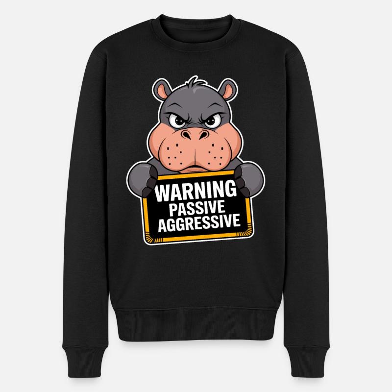 Avertissement : Passif, Agressif, Hippopotame - Pull Premium bio Homme - noir