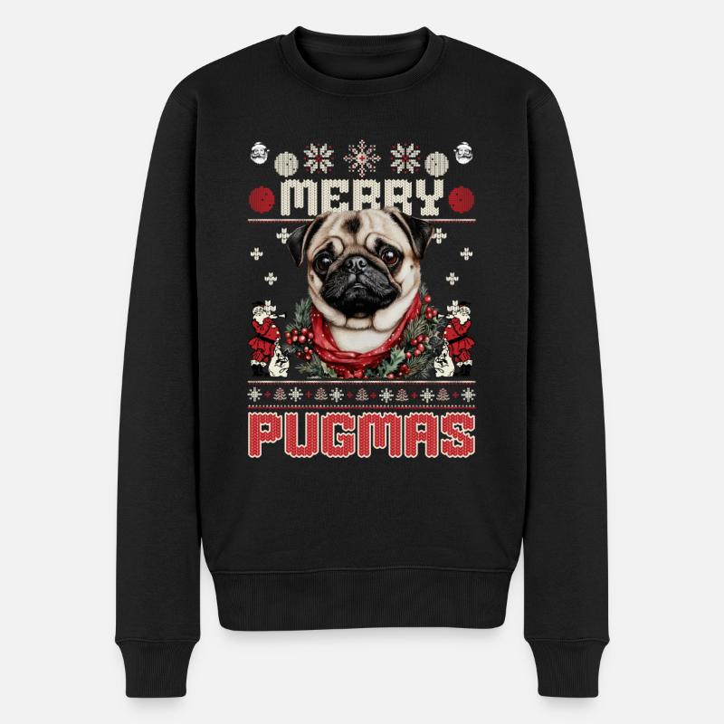 Ugly Christmas Mops Design – Merry Pugmas - Männer Premium Bio Pullover - Schwarz