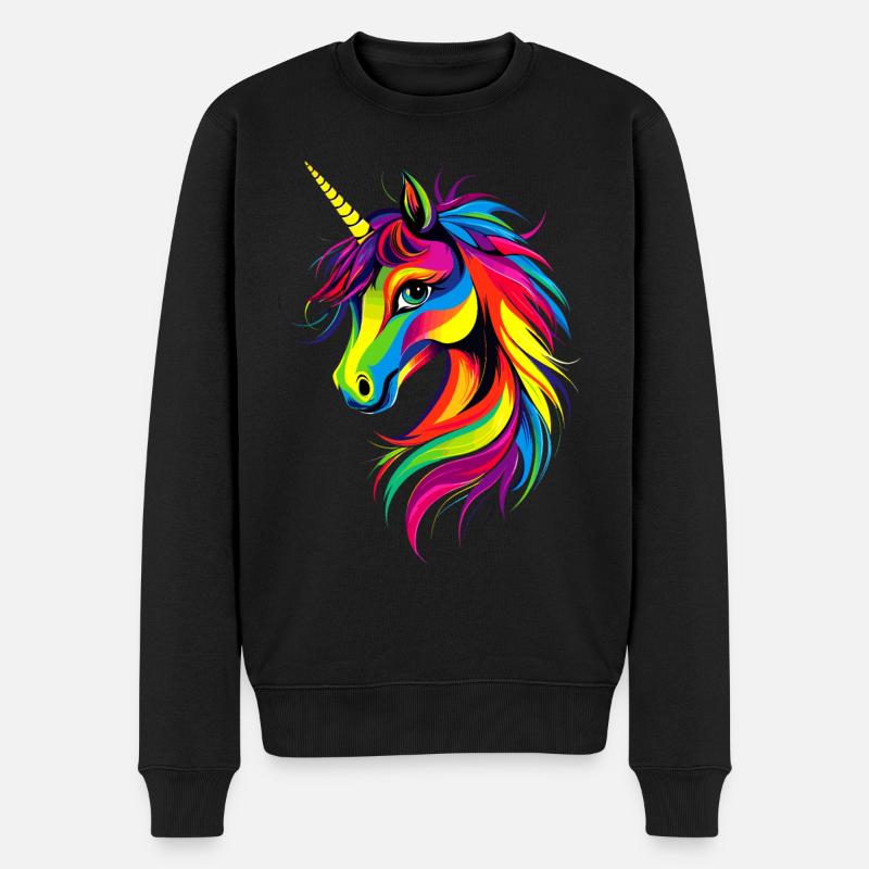 Einhorn Bunt Regenbogen Pferde Reiten Einhörner - Männer Premium Bio Pullover - Schwarz