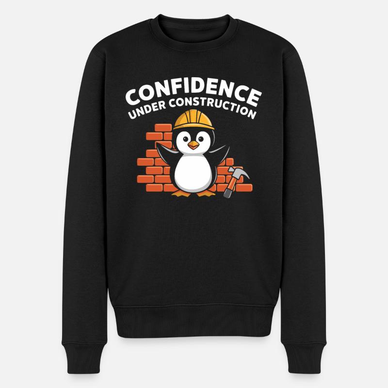 Confidence Under Construction Pinguin Baustelle - Männer Premium Bio Pullover - Schwarz