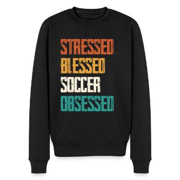 Gestresst Gesegnet Fußball Besessen - Männer Premium Bio Pullover - Schwarz - Vorne - Nico (187cm)