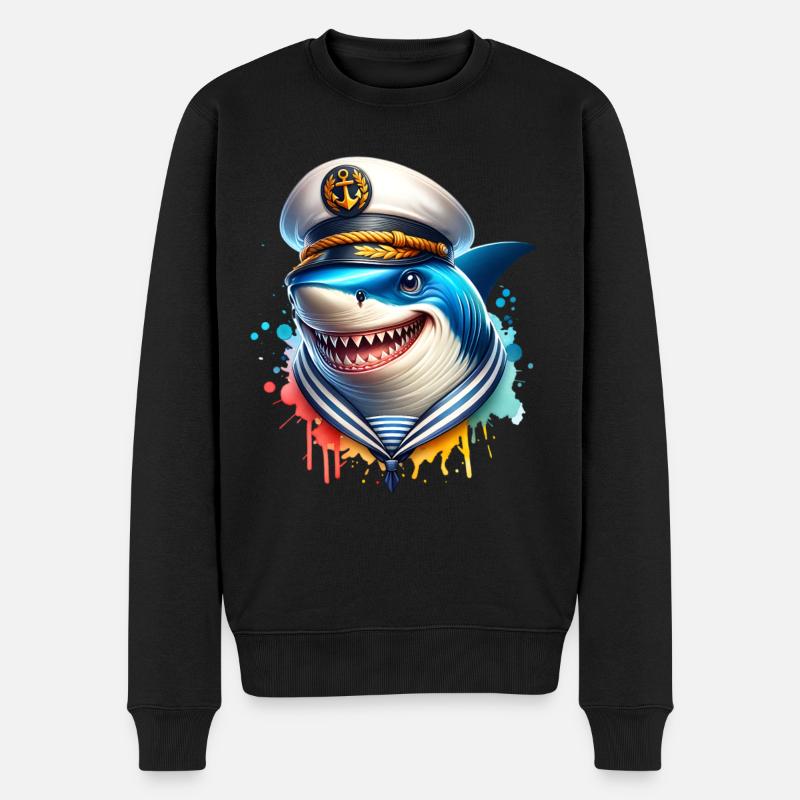 Hai Kapitän - Männer Premium Bio Pullover - Schwarz