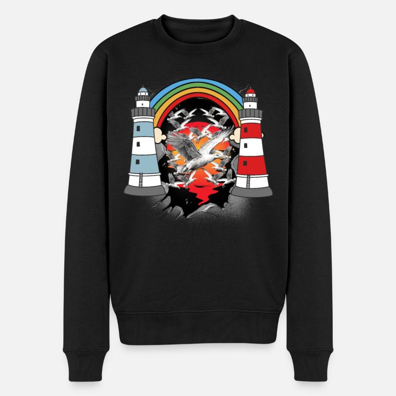 maritime, lighthouse, lighthouses, seagulls, seagulls - Men's Premium Organic Jumper - black