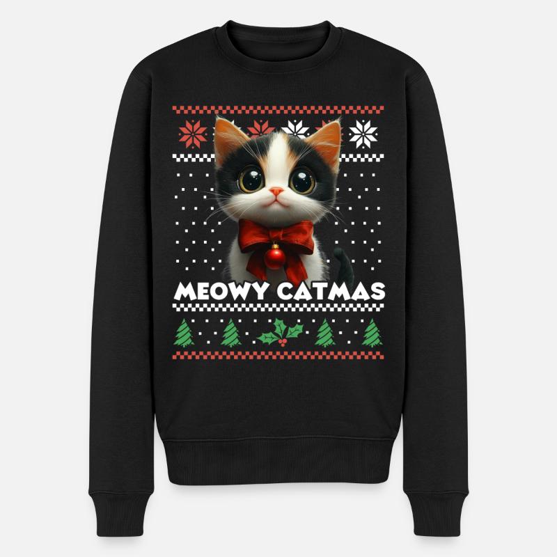 Meowy Catmas Weihnachten Partnerlook mit roter - Männer Premium Bio Pullover - Schwarz