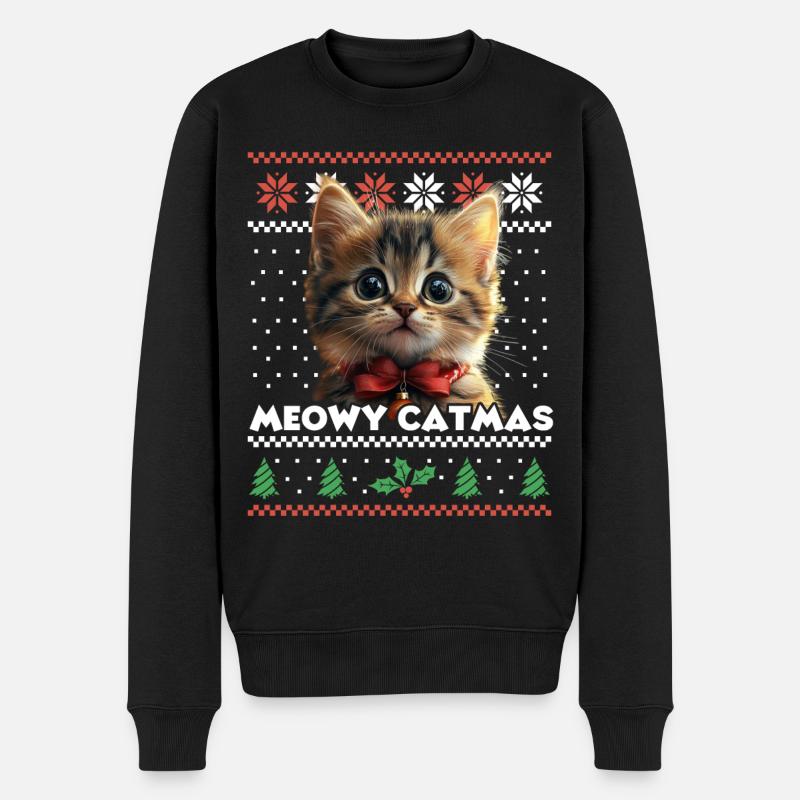 Meowy Catmas Weihnachten Partnerlook mit Kätzchen - Männer Premium Bio Pullover - Schwarz